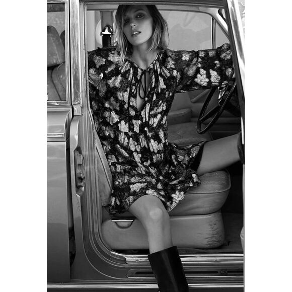 Zara Black Gold Metallic Threads Ruffled DRESS - Picture 1 of 7